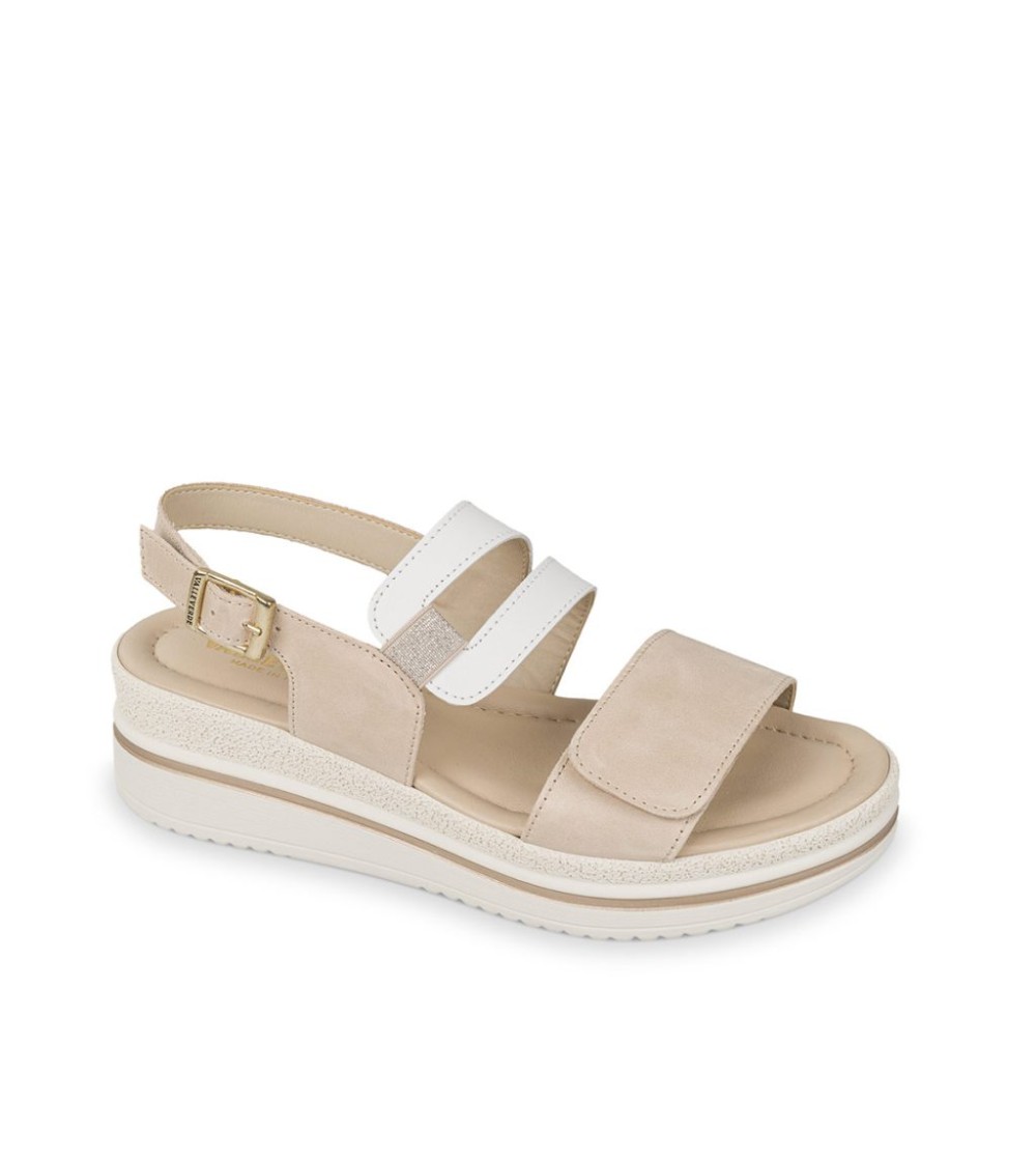Valleverde Sandalo Zeppa Velcro Fascia Laminata Fibbia Argento