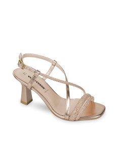 Valleverde Sandalo Elegante Tacco Medio Incrocio Strass Laminato Rosa