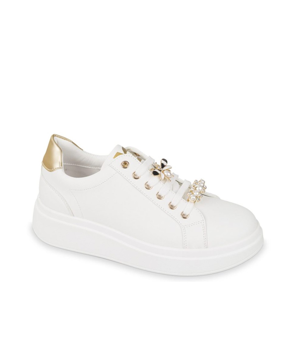 Valleverde Sneakers Cassetta Accessorio Ape Perle Bianco Oro