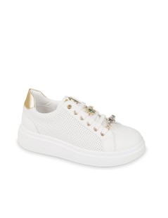 Valleverde Sneakers Cassetta Traforata Tarta Gioiello Bianco Oro