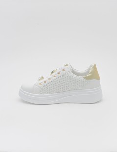 Valleverde Sneakers Cassetta Traforata Tarta Gioiello Bianco Oro