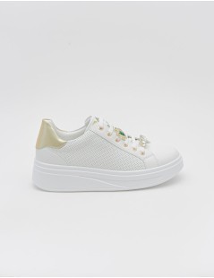 Valleverde Sneakers Cassetta Traforata Tarta Gioiello Bianco Oro