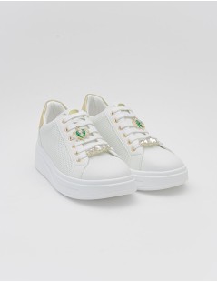 Valleverde Sneakers Cassetta Traforata Tarta Gioiello Bianco Oro