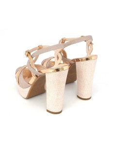 Lorenzo Mari Sandalo Plateau T Bar Laminato Glitter Cipria