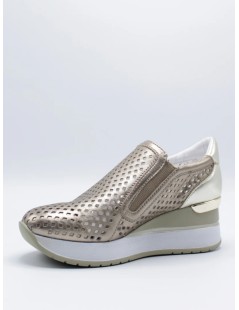 Valleverde Mocassino Slipon Traforato Zeppa Zip Elastici Bronzo