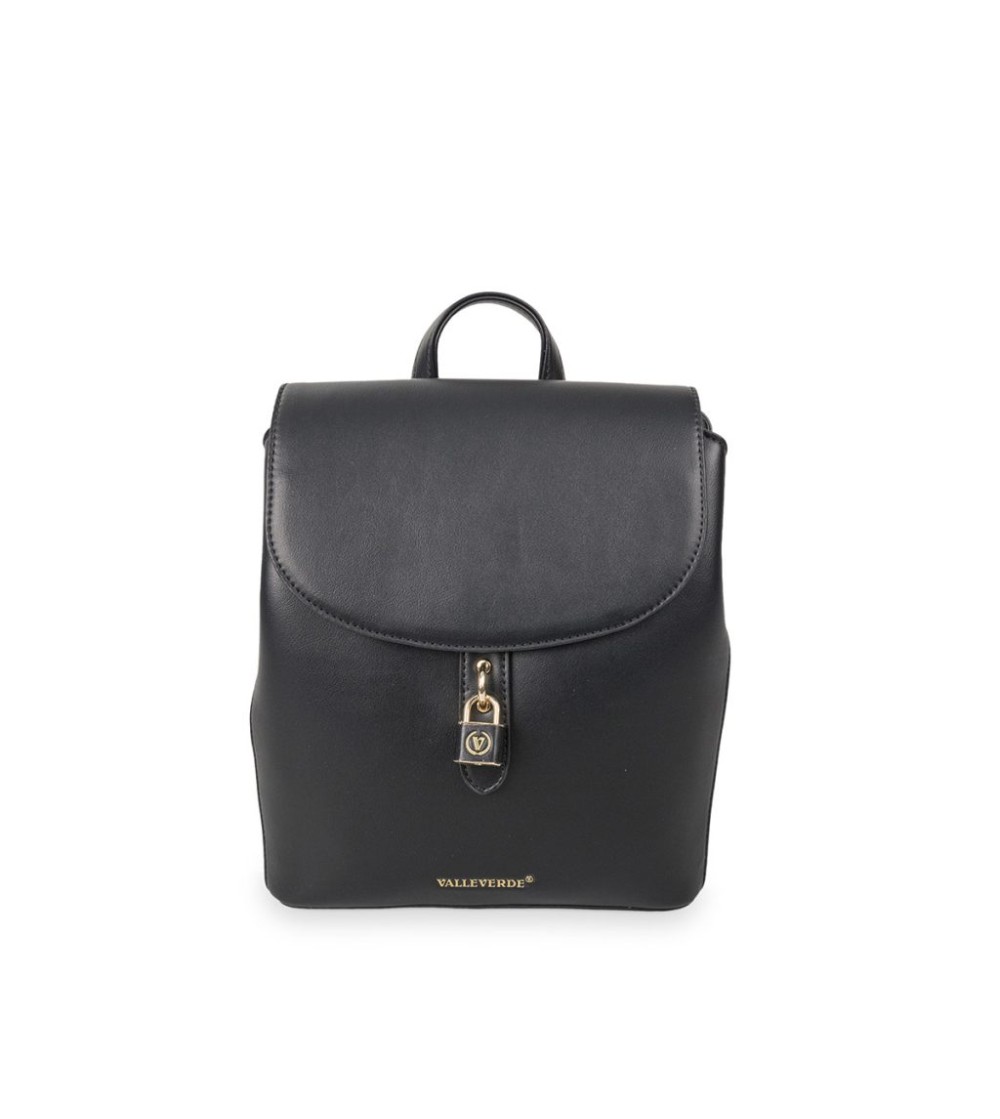 Valleverde Zaino Patta Bottone Accessorio Lucchetto Zip Retro Nero