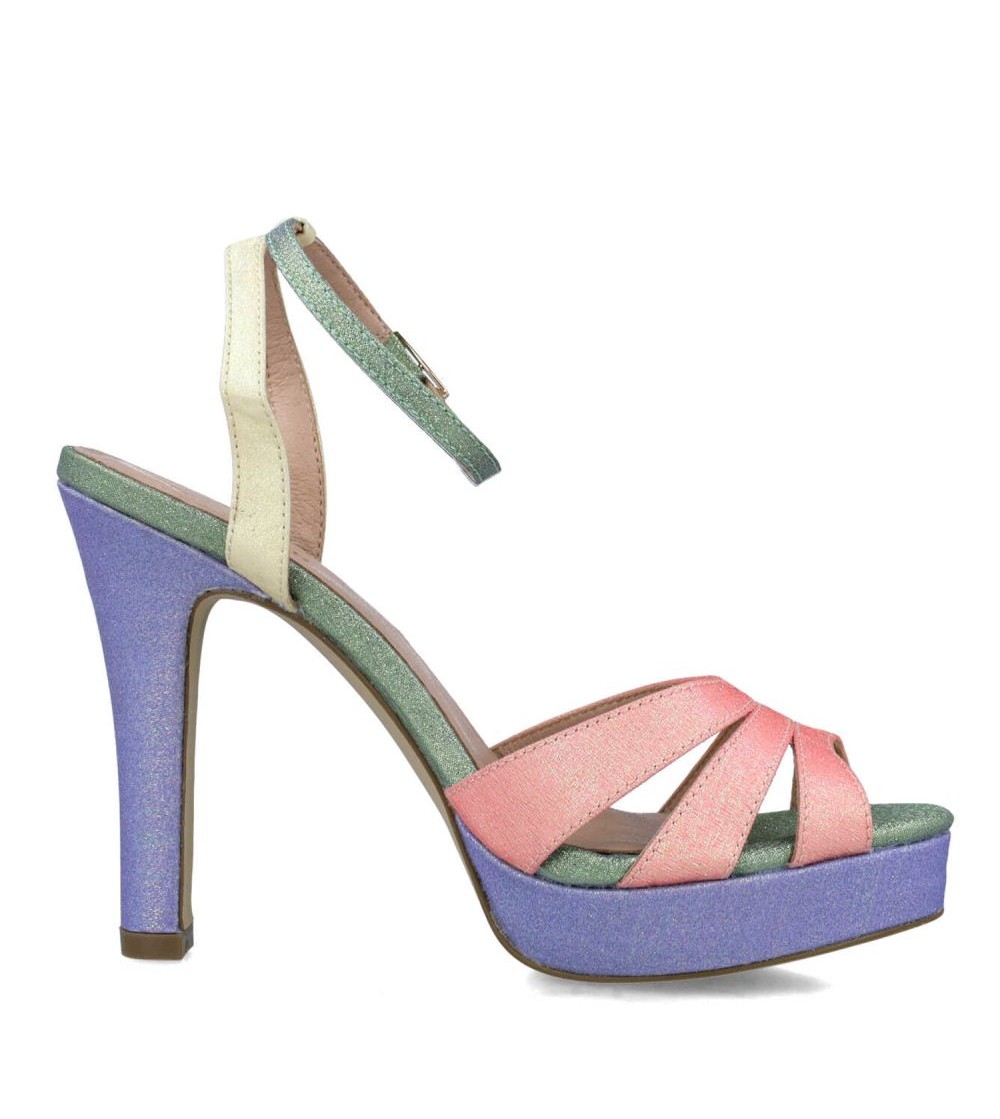 Menbur Sandalo Tacco Plateau Braccialetto Caviglia Multicolor