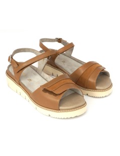 F.lli Tomasi Sandalo Plantare Estraibile Velcro Pelle Sabbia Cuoio