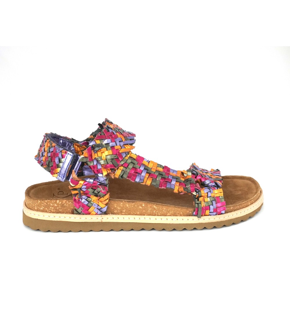 Ekp Sandalo Intrecciato Fascia Trasversale Velcro Laminato Multi Fuxia