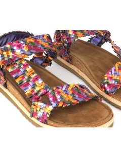 Ekp Sandalo Intrecciato Fascia Trasversale Velcro Laminato Multi Fuxia