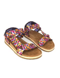 Ekp Sandalo Intrecciato Fascia Trasversale Velcro Laminato Multi Fuxia