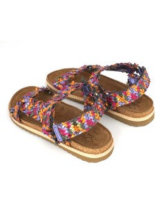 Ekp Sandalo Intrecciato Fascia Trasversale Velcro Laminato Multi Fuxia