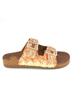 Ekp Ciabatta Arizona Doppia Fibbia Strass Rafia Arancio Marrone