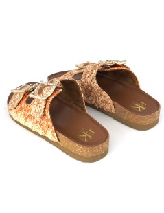 Ekp Ciabatta Arizona Doppia Fibbia Strass Rafia Arancio Marrone