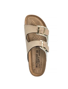 Goldstar Ciabatta Zeppa Media Doppia Fascia Fibbie Platino