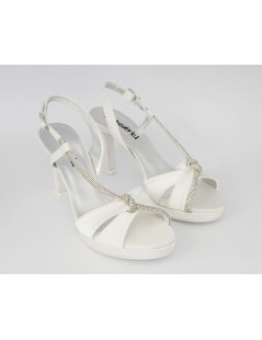 Le Beatrici Sandalo Sposa Tacco Blocchetto Trasversale Strass Raso Bianco