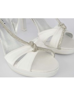 Le Beatrici Sandalo Sposa Tacco Blocchetto Trasversale Strass Raso Bianco