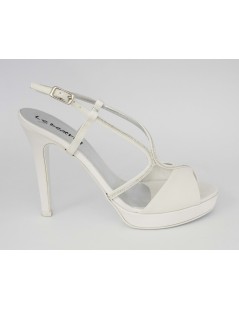 Le Beatrici Sandalo Sposa Tacco Spillo Incrocio Strass Raso Bianco