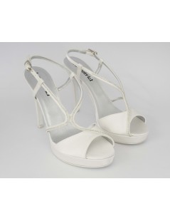 Le Beatrici Sandalo Sposa Tacco Spillo Incrocio Strass Raso Bianco