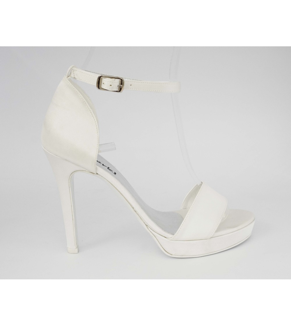 Le Beatrici Sandalo Sposa Tacco Alto Braccialetto Chiuso Raso Bianco