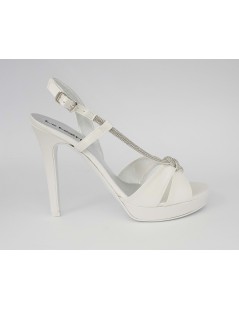 Le Beatrici Sandalo Sposa Tacco Spillo Trasversale Strass Raso Bianco