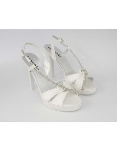 Le Beatrici Sandalo Sposa Tacco Spillo Trasversale Strass Raso Bianco