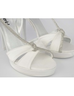 Le Beatrici Sandalo Sposa Tacco Spillo Trasversale Strass Raso Bianco