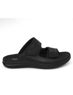 Enval Soft Ciabatta Uomo 2 Velcro Tutto Pelle Nero