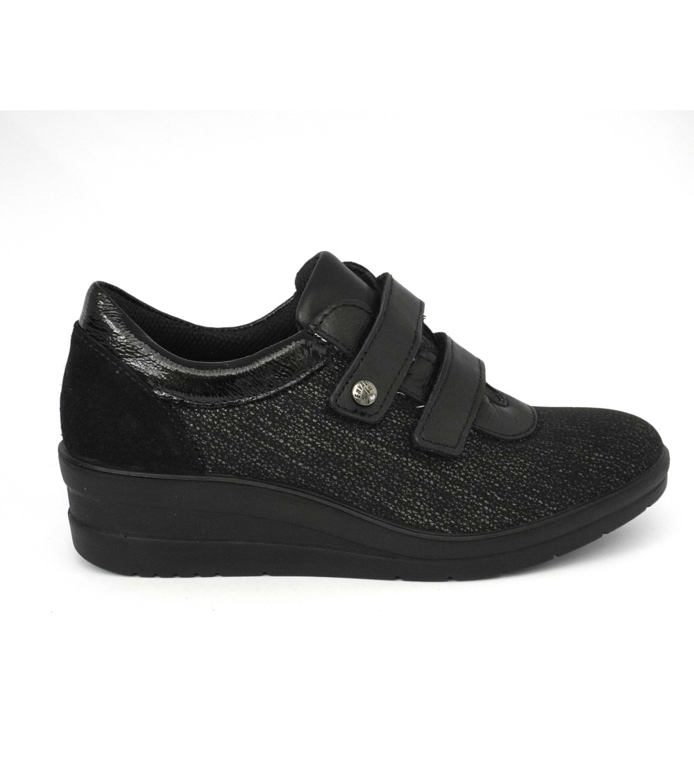 Enval Soft Sneakers Comfort Doppio Velcro Tessuto Elastico Nero