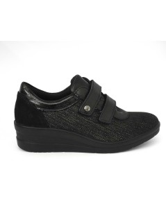 Enval Soft Sneakers Comfort Doppio Velcro Tessuto Elastico Nero