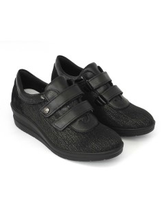 Enval Soft Sneakers Comfort Doppio Velcro Tessuto Elastico Nero
