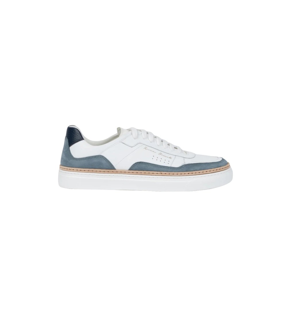 Rossano Bisconti Sneakers Cassetta con Inserti Nabuk Bianco Denim