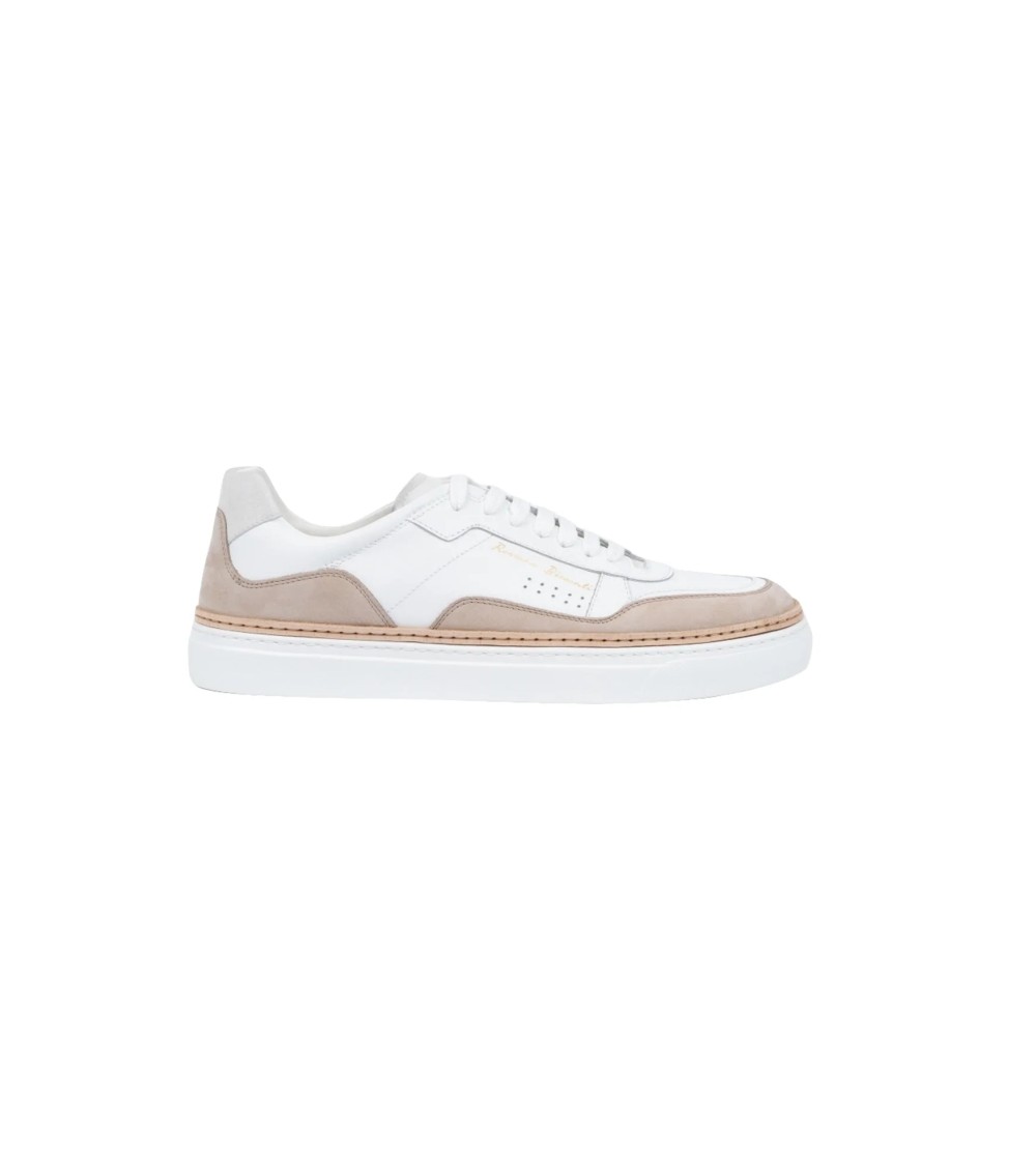 Rossano Bisconti Sneakers Cassetta con Inserti Nabuk Bianco Corda