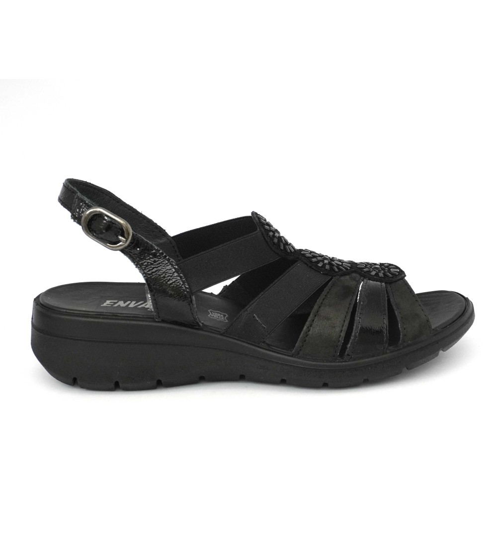 Enval Soft Sandalo Comfort Classico Gabbietta Elastico Nero