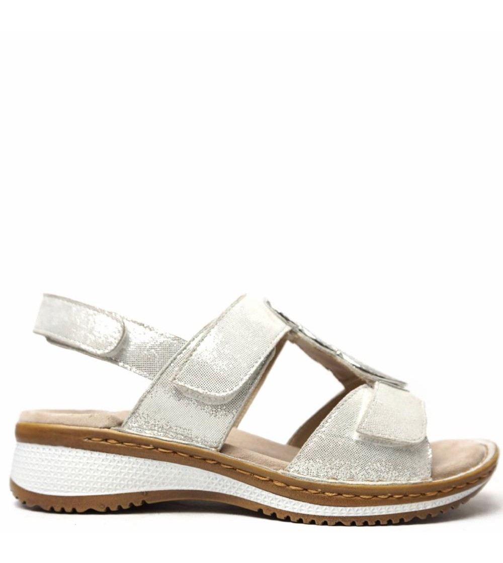 Ara Shoes Sandalo Zeppa 3 Velcri Collo Spille Argento
