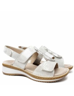Ara Shoes Sandalo Zeppa 3 Velcri Collo Spille Argento