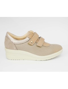 Enval Soft Sneakers Comfort Doppio Velcro Tessuto Elastico Taupe