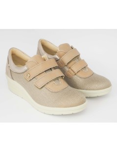 Enval Soft Sneakers Comfort Doppio Velcro Tessuto Elastico Taupe