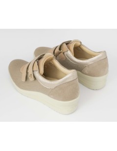 Enval Soft Sneakers Comfort Doppio Velcro Tessuto Elastico Taupe