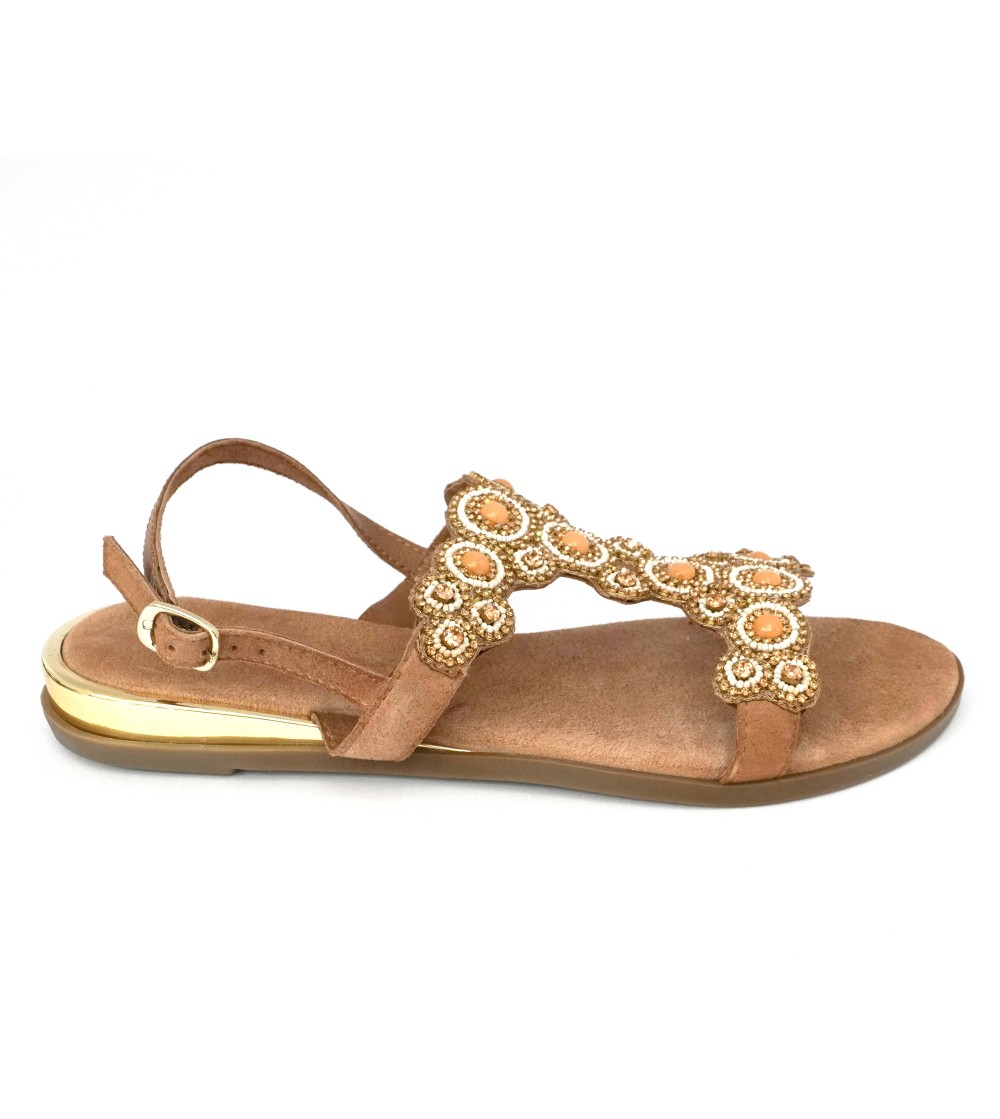 Cayetano Gimenez Sandali Fascette Strass e Pietre Cuoio