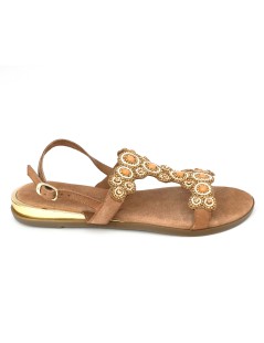 Cayetano Gimenez Sandali Fascette Strass e Pietre Cuoio