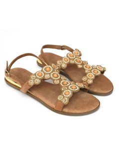 Cayetano Gimenez Sandali Fascette Strass e Pietre Cuoio