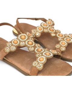 Cayetano Gimenez Sandali Fascette Strass e Pietre Cuoio