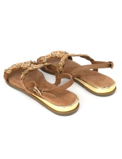 Cayetano Gimenez Sandali Fascette Strass e Pietre Cuoio