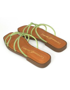 Cayetano Gimenez Ciabattina Fascette Incrocio Strass Verde