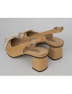 Donna Soft Slingback Tacco Largo Fibbia Nappa Beige Cognac