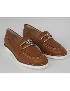 Daniela Rossi Mocassino Traforato Fondo Bianco Pelle Cuoio