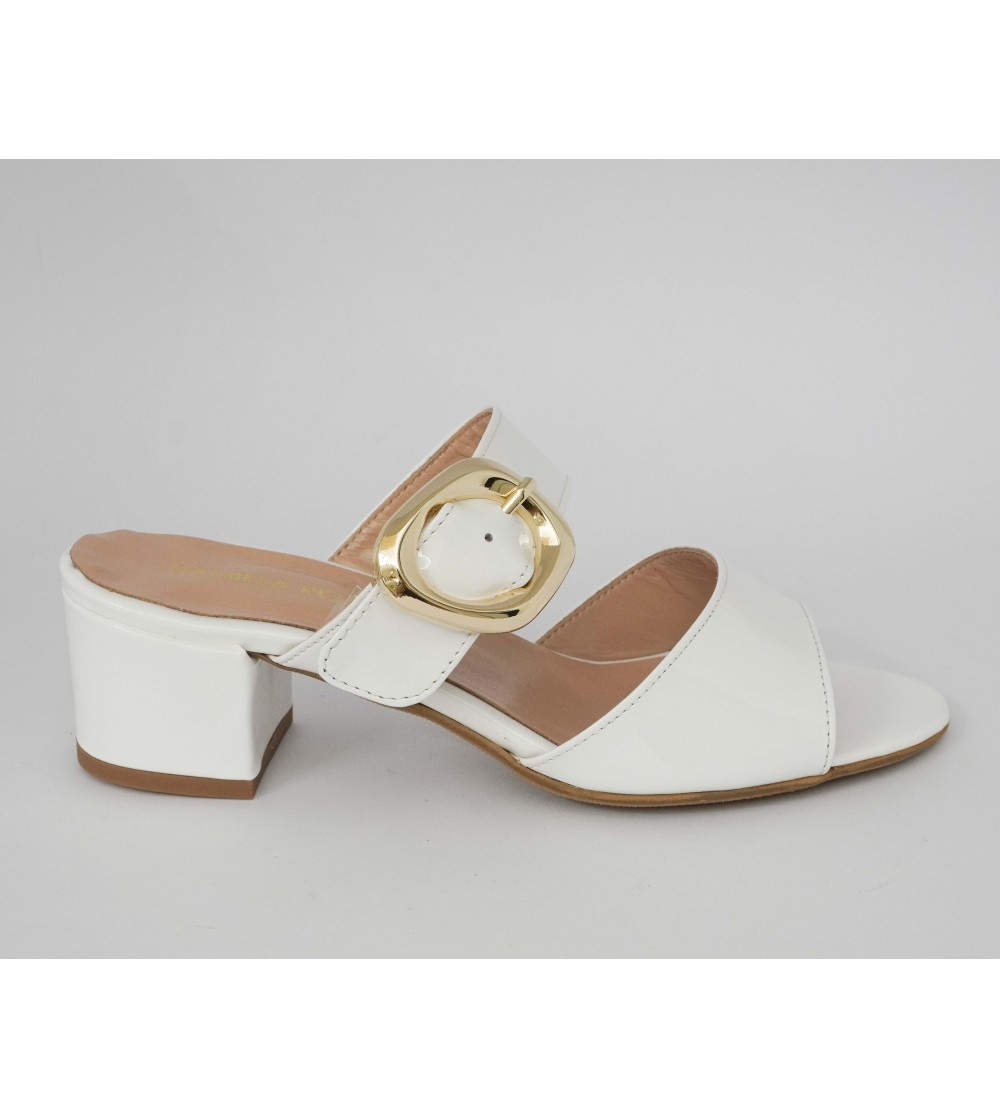 Daniela Rossi Sandalo Ciabattina 2 Fasce Vernice Bianco