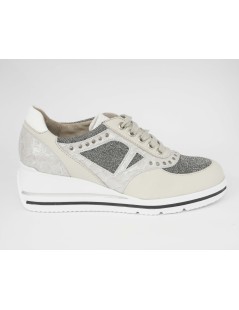 F.lli Tomasi Sneakers Comfort Plantare Glitter Pelle Bianco Cenere