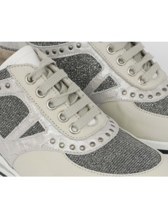 F.lli Tomasi Sneakers Comfort Plantare Glitter Pelle Bianco Cenere